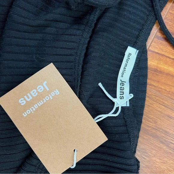 NWT Reformation Parton Black Ribbed Spaghetti Strap Mini Dress Size S B26 - Picture 5 of 7